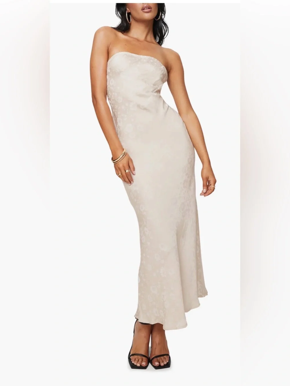 NWT Altar’d State Strapless Jacquard Dress White Floral , Large